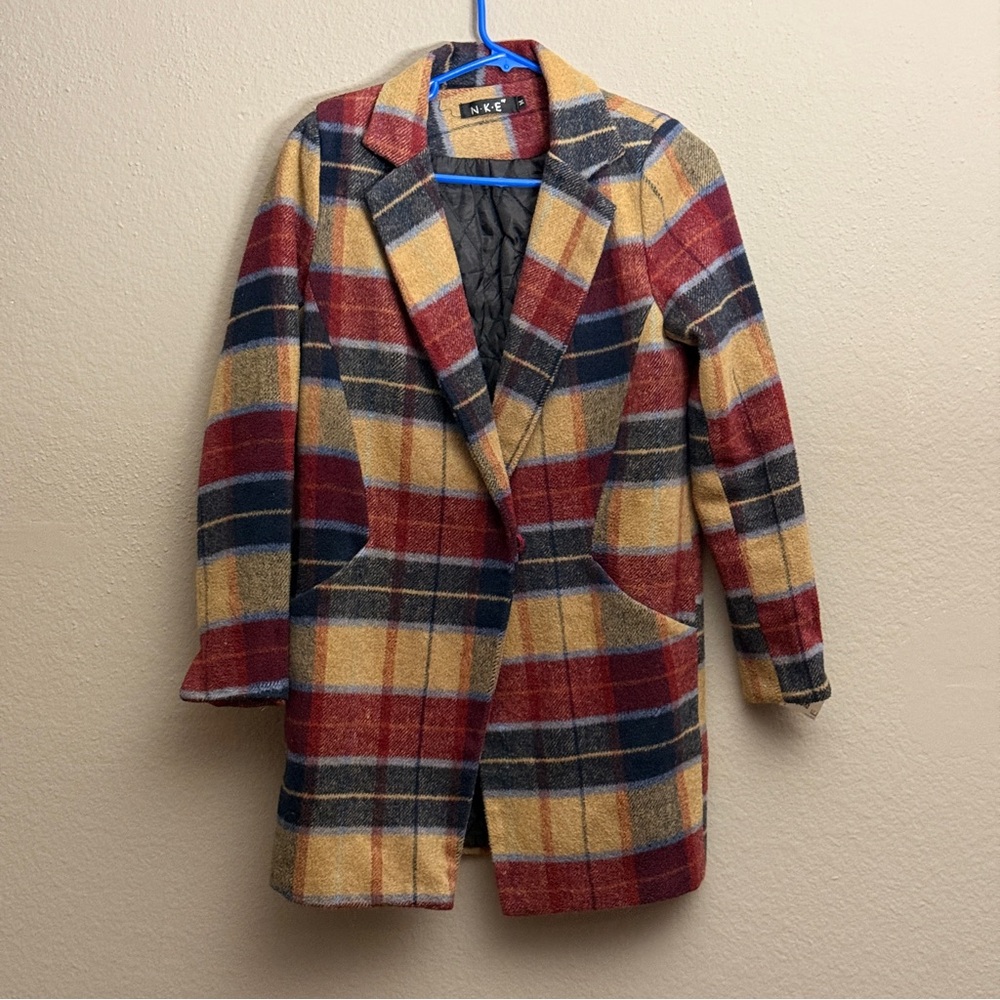 Nke Women's plaid Multi-color wool jacket Sz M fall winter